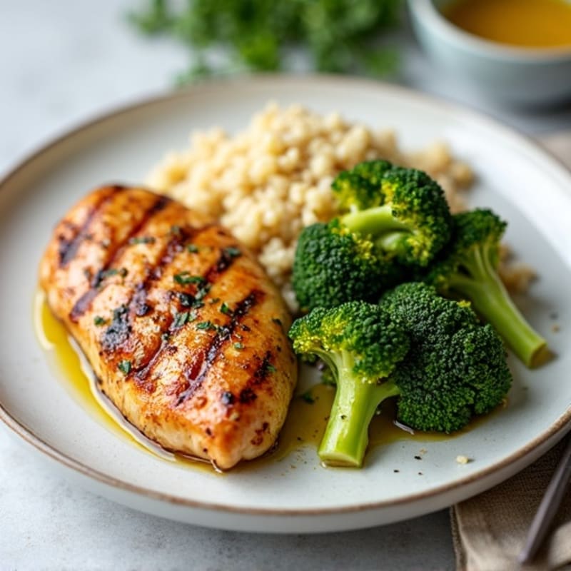 Grilled Chicken Breast with Quinoa and Roasted Broccoli