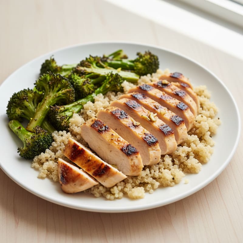 Grilled Chicken Breast with Quinoa and Roasted Broccoli