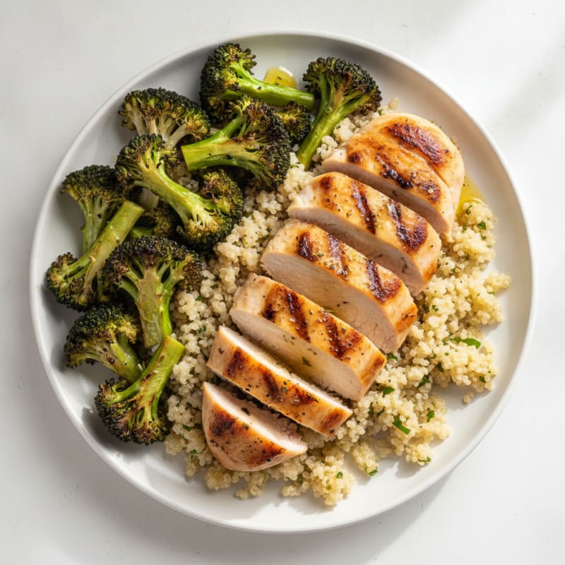 Grilled Chicken Breast with Quinoa and Roasted Broccoli