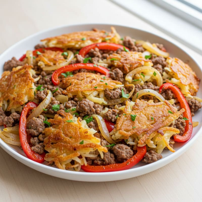 Ground Beef Hashbrown Skillet with Peppers