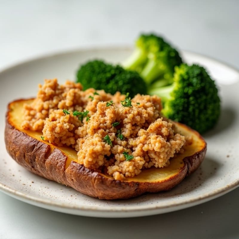 Crispy Baked Potatoes with Savory Lean Ground Turkey and Steamed Broccoli