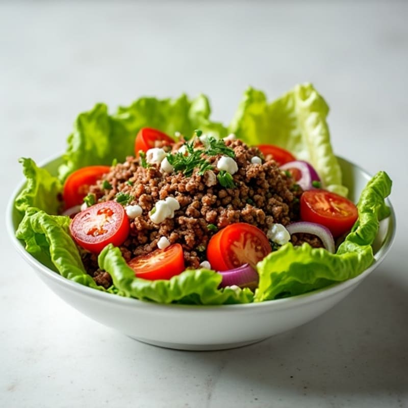 Lean Ground Beef and Crispy Lettuce Bowl with Tangy Special Dressing