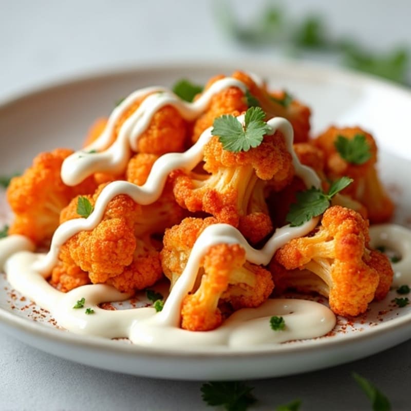 Crispy Buffalo Cauliflower with Ranch Drizzle