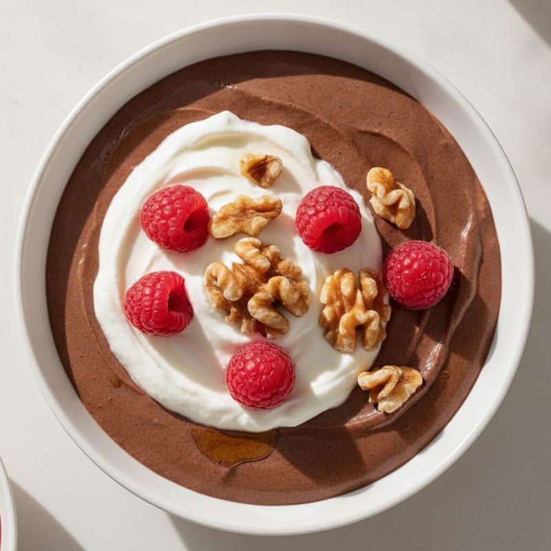Silky Chocolate Protein Pudding with Greek Yogurt and Berries