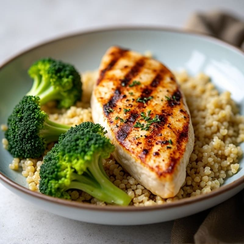 Grilled Chicken Breast with Quinoa and Roasted Broccoli