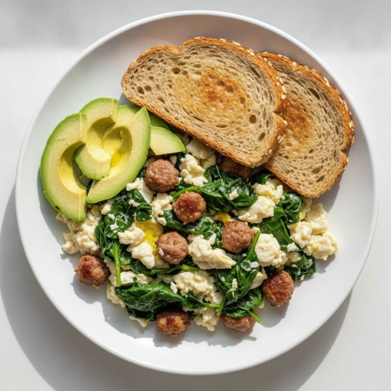 Scrambled Egg Whites with Turkey Sausage and Spinach