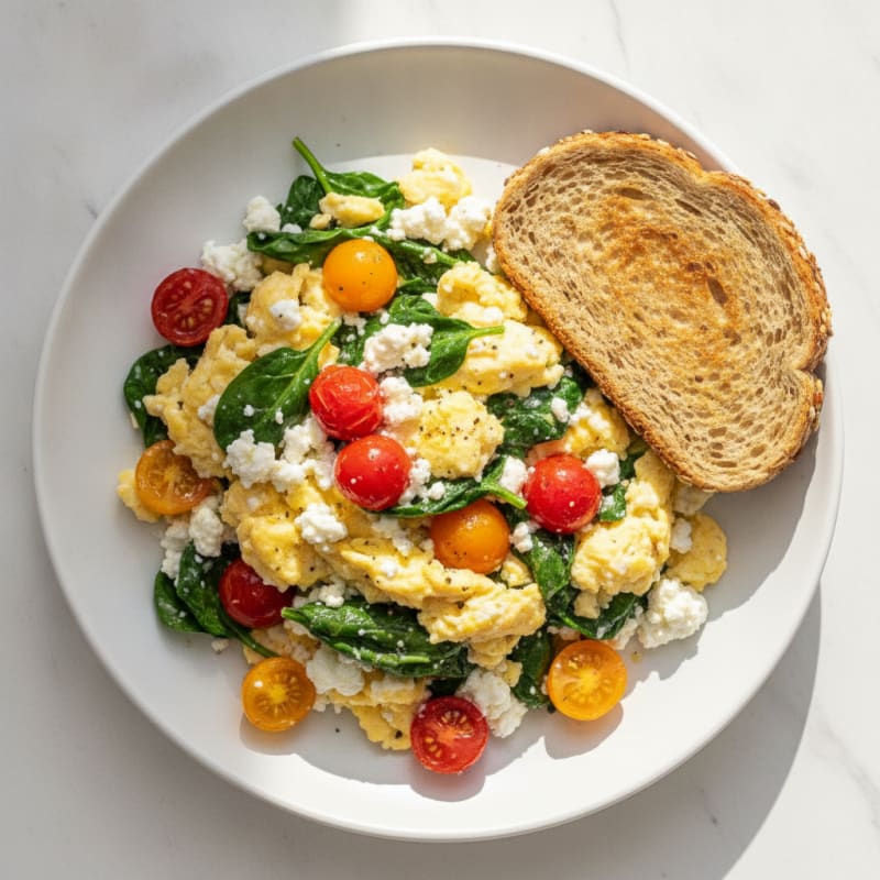 Cottage Cheese Scramble with Spinach and Cherry Tomatoes