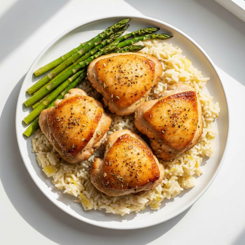 Herb-Roasted Chicken Thighs with Lemon Rice