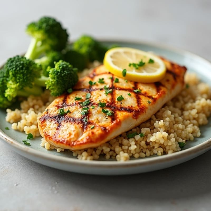 Grilled Lemon Garlic Chicken Breast with Quinoa and Roasted Broccoli