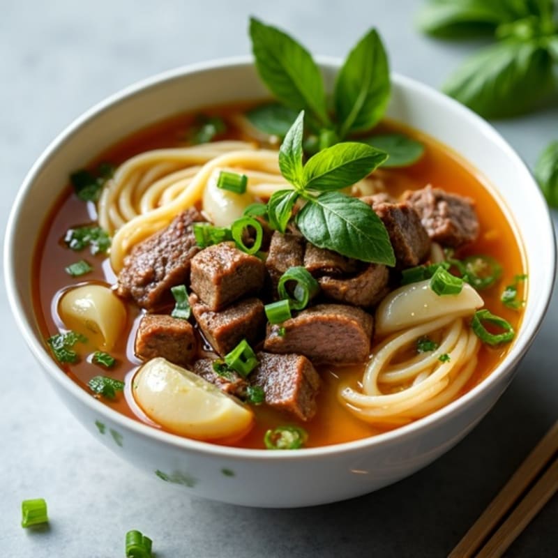 Aromatic Lean Beef and Rice Noodle Soup with Fresh Herbs