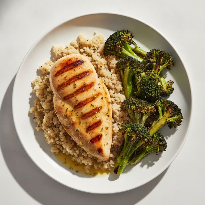 Grilled Chicken Breast with Quinoa and Roasted Broccoli