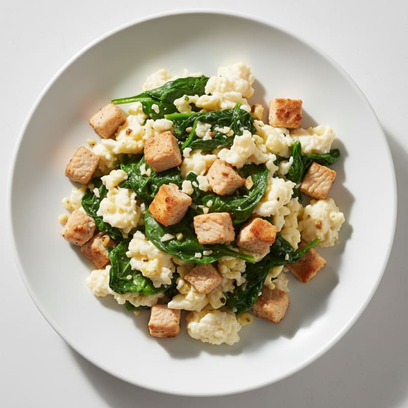 Egg White Spinach Scramble with Diced Turkey Breast