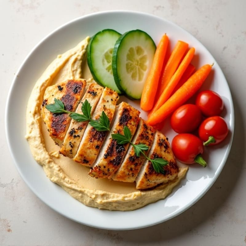 Herb-Roasted Chicken with Creamy Hummus and Fresh Vegetable Crudités
