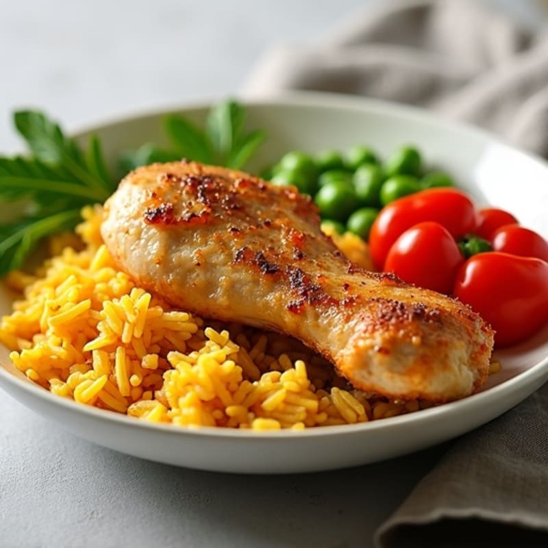 Crispy Chicken and Saffron Rice Skillet with Bell Peppers and Peas