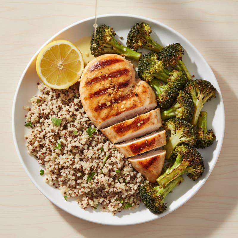 Grilled Chicken Breast with Quinoa and Roasted Broccoli