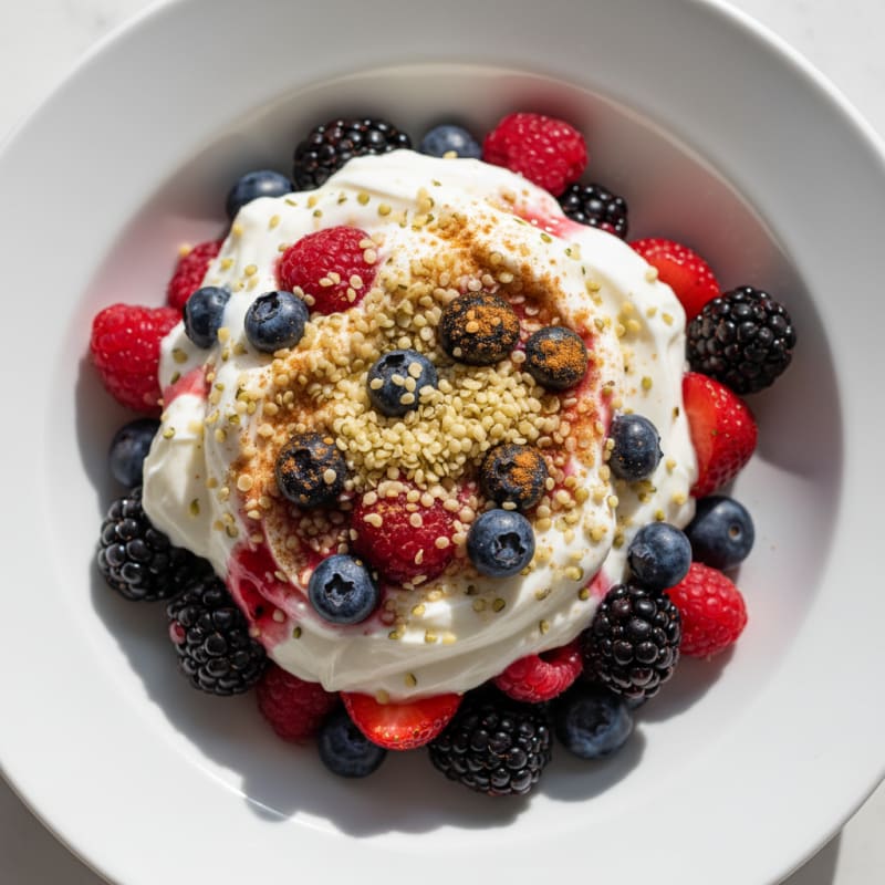 Creamy Greek Yogurt Parfait with Mixed Berries and Hemp Seeds