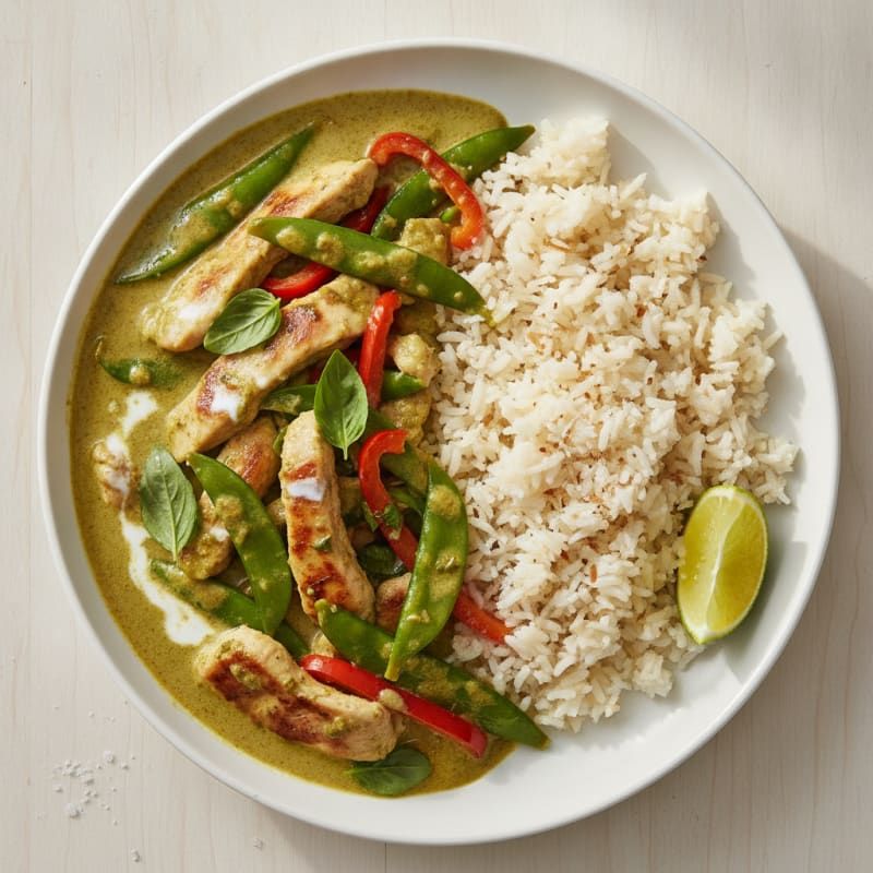 Green Curry Chicken with Coconut Rice