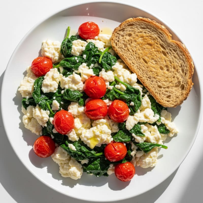 Egg White Spinach Scramble with Cherry Tomatoes