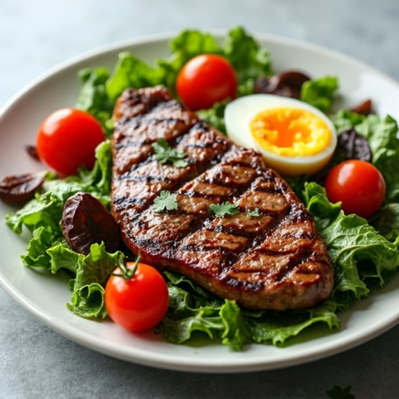 Grilled Beef Steak Salad with Mixed Greens and Cherry Tomatoes