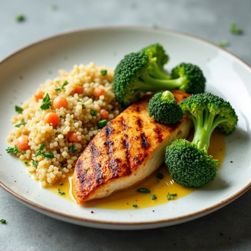 Grilled Chicken Breast with Quinoa and Roasted Broccoli