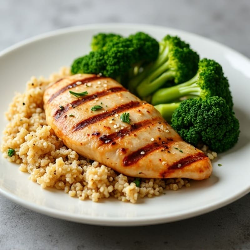 Grilled Chicken Breast with Quinoa and Steamed Broccoli