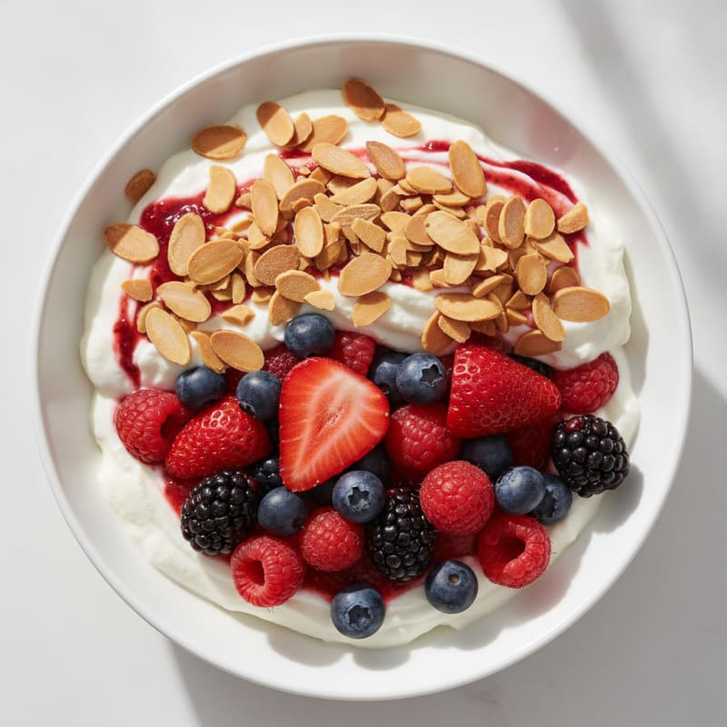 Greek Yogurt Protein Parfait with Mixed Berries and Almonds