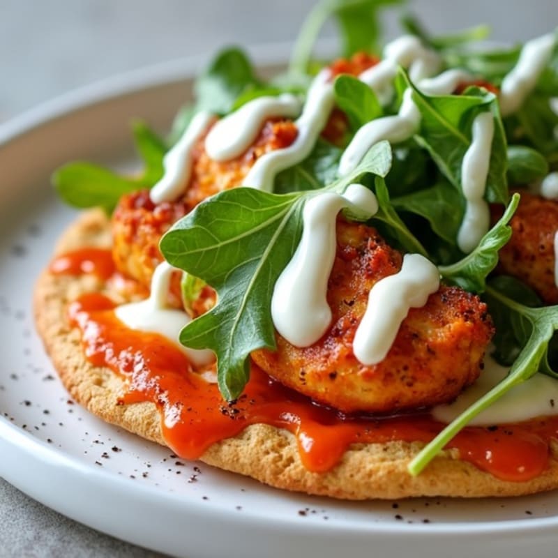 Crispy Buffalo Chicken Pizza with Fresh Arugula and Creamy Greek Yogurt Ranch
