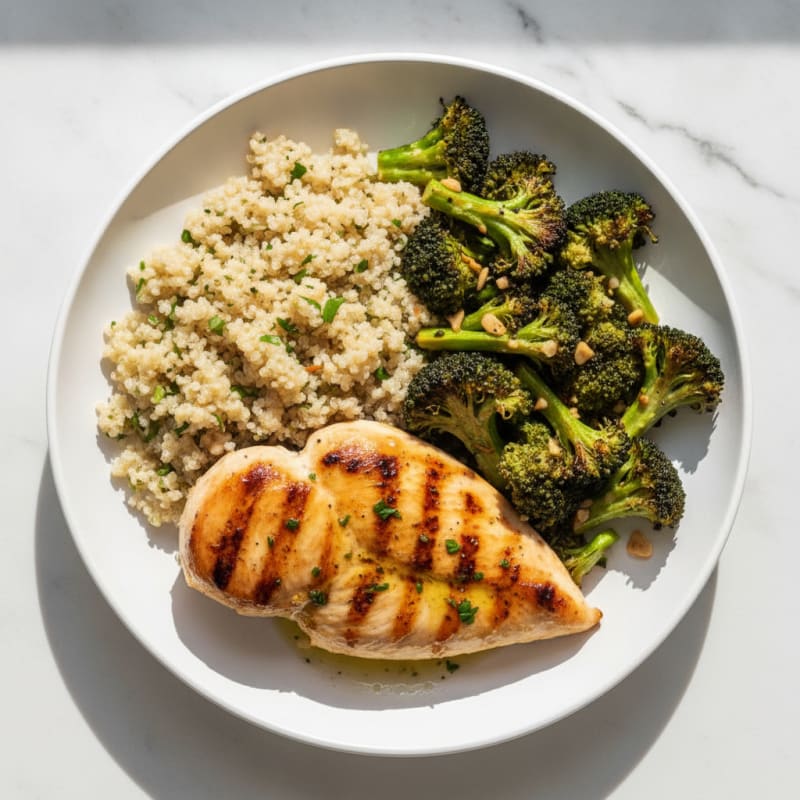 Grilled Chicken Breast with Quinoa and Roasted Broccoli