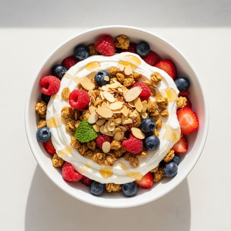 Creamy Greek Yogurt Parfait with Mixed Berries and Almonds