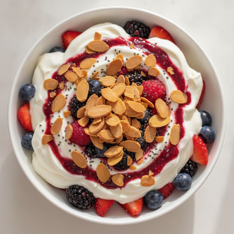 Greek Yogurt Protein Parfait with Mixed Berries and Almonds