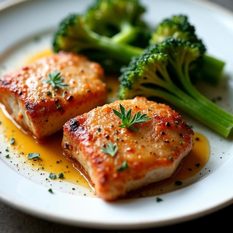 Crispy Pan-Seared Boneless Chicken Thighs with Roasted Broccolini