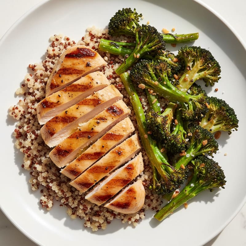 Grilled Chicken Breast with Quinoa and Roasted Broccoli