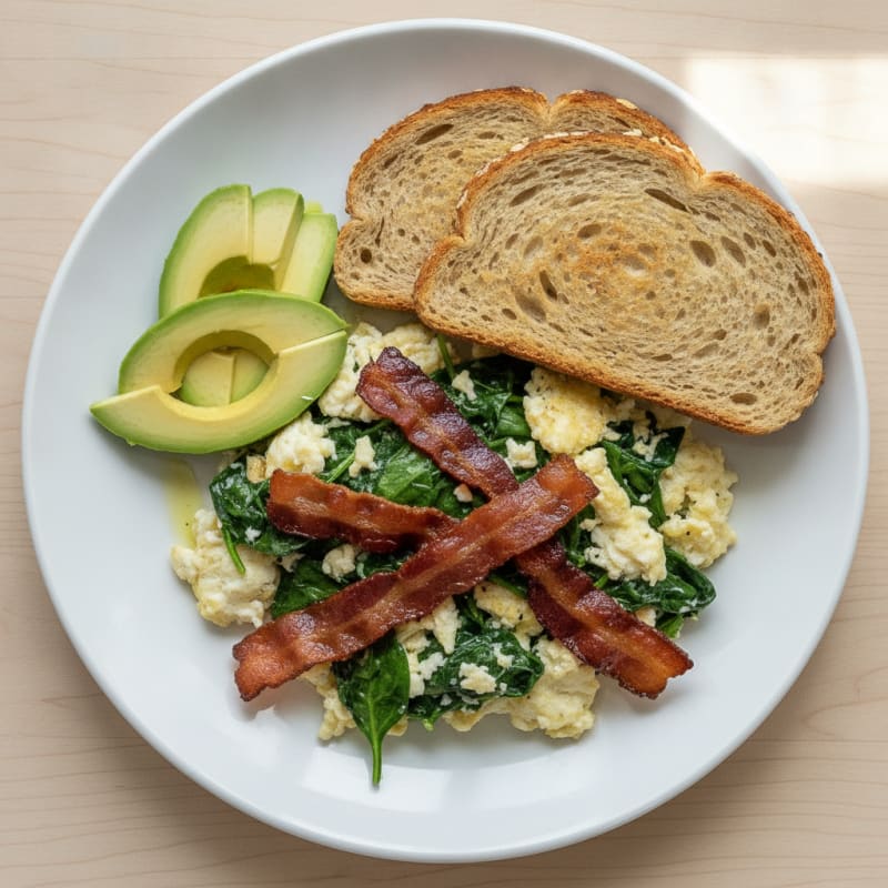 Egg White Scramble with Spinach and Turkey Bacon