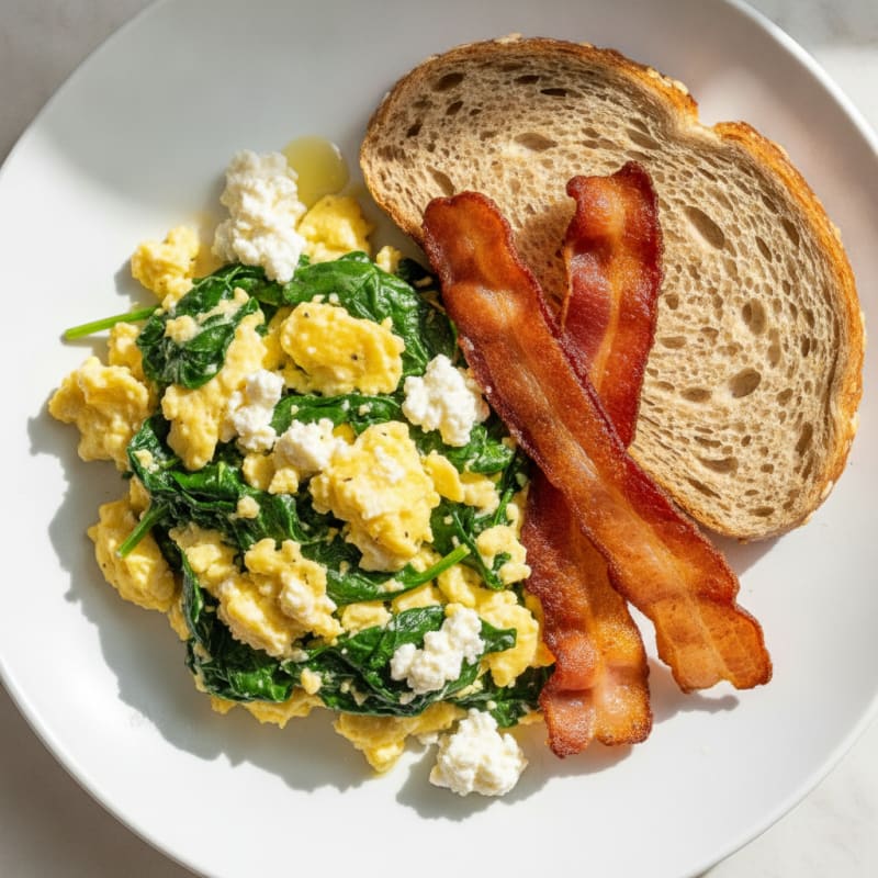 Cottage Cheese Scramble with Spinach and Turkey Bacon