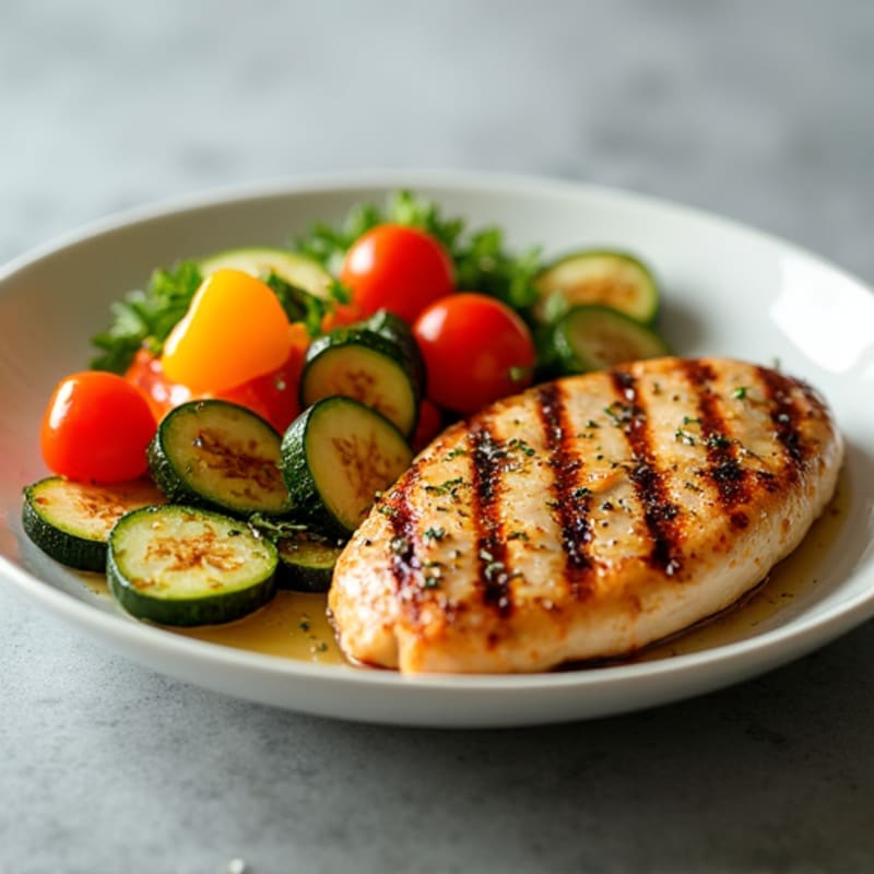 Grilled Chicken Breast with Roasted Zucchini and Bell Peppers