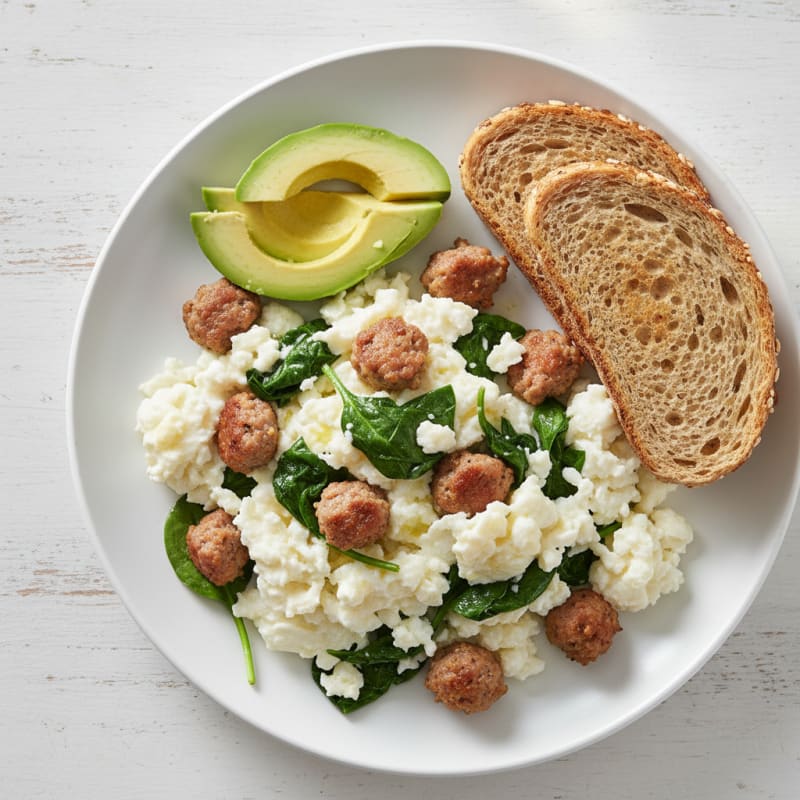 Egg White Scramble with Turkey Sausage and Spinach