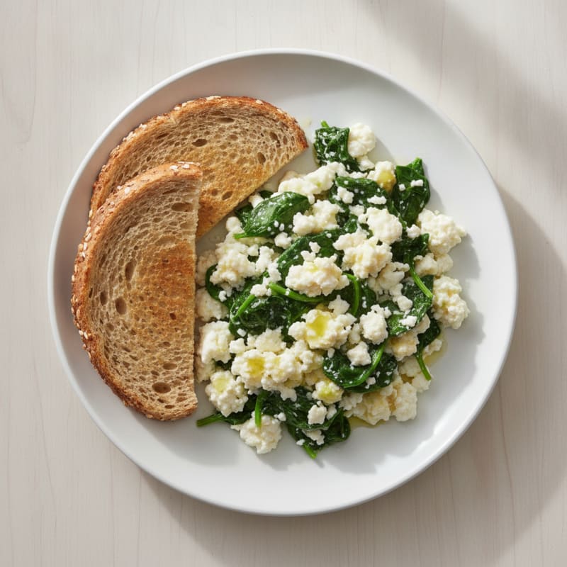 Egg White and Cottage Cheese Scramble with Sautéed Spinach