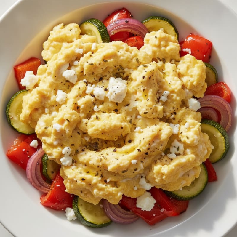 Hearty Scrambled Eggs with Roasted Vegetables