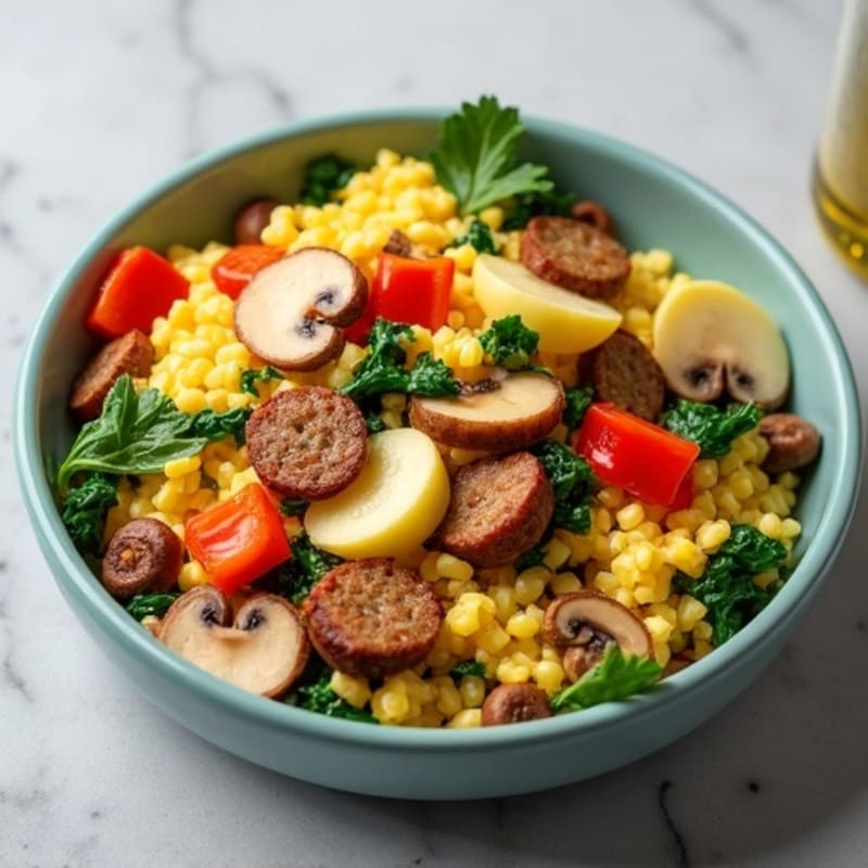 Fluffy Turkey Sausage and Veggie Scramble