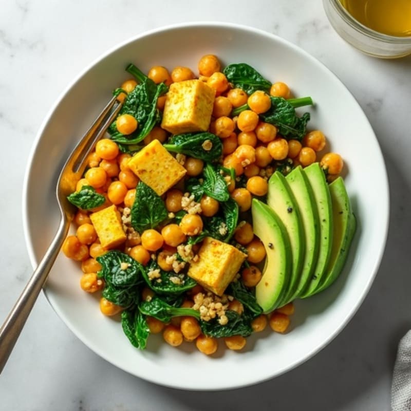 Silky Tofu and Chickpea Scramble with Spinach and Avocado