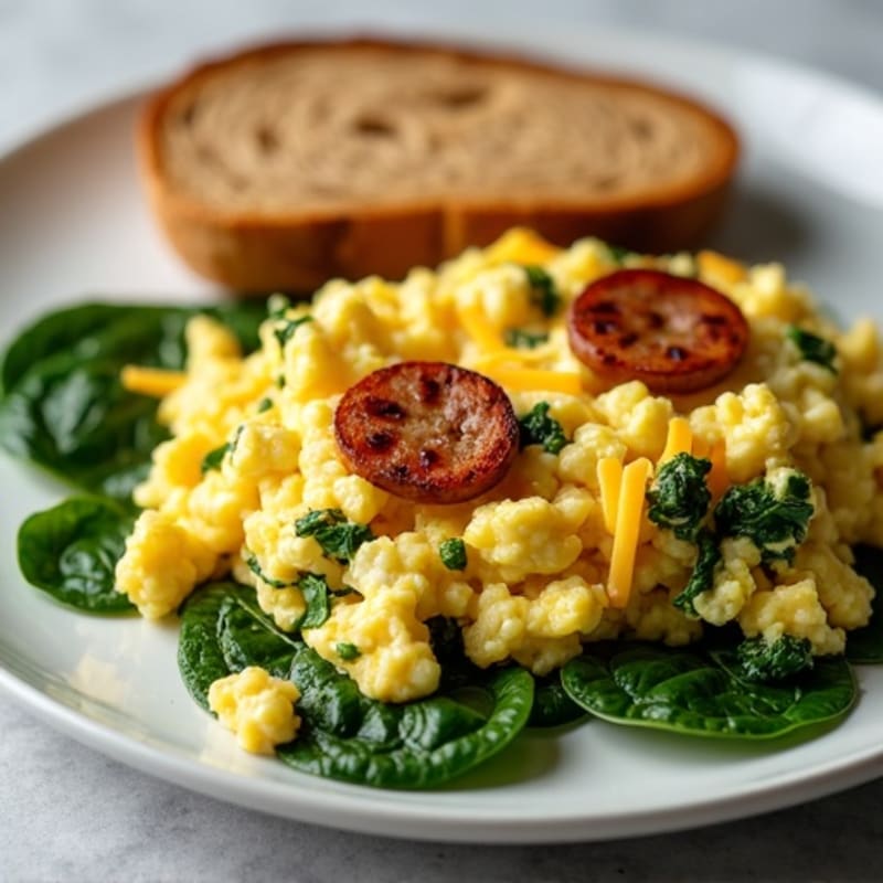 Egg White and Spinach Scramble with Grilled Turkey Sausage