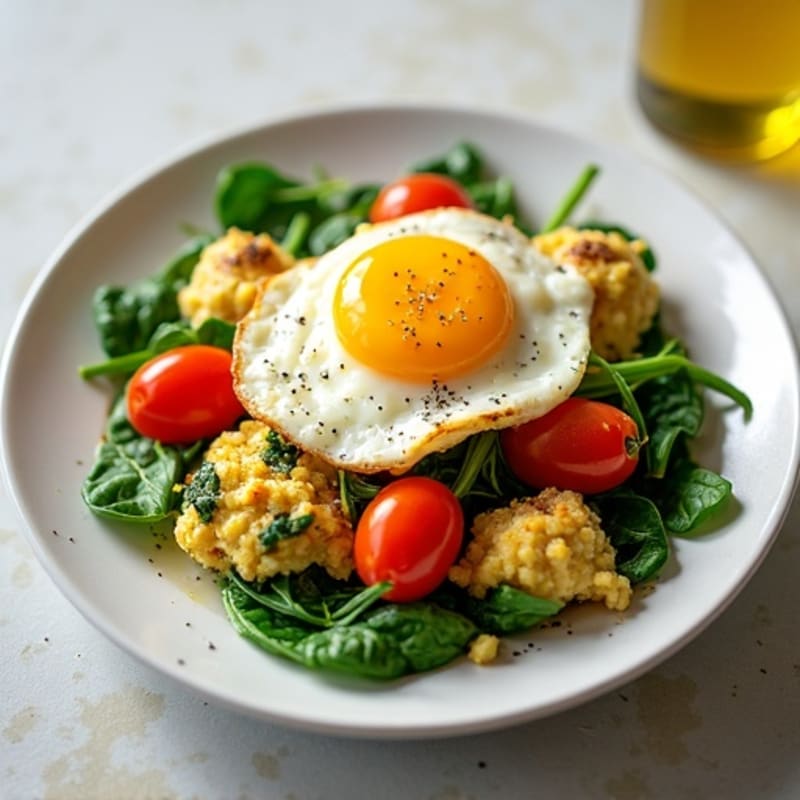 Fluffy Egg Scramble with Sautéed Greens and Cherry Tomatoes