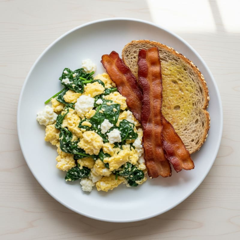 Cottage Cheese Scramble with Spinach and Turkey Bacon