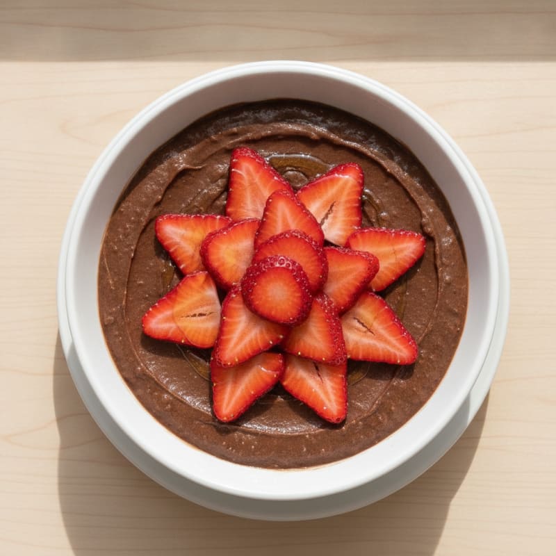 Silky Chocolate Protein Pudding with Sliced Strawberries