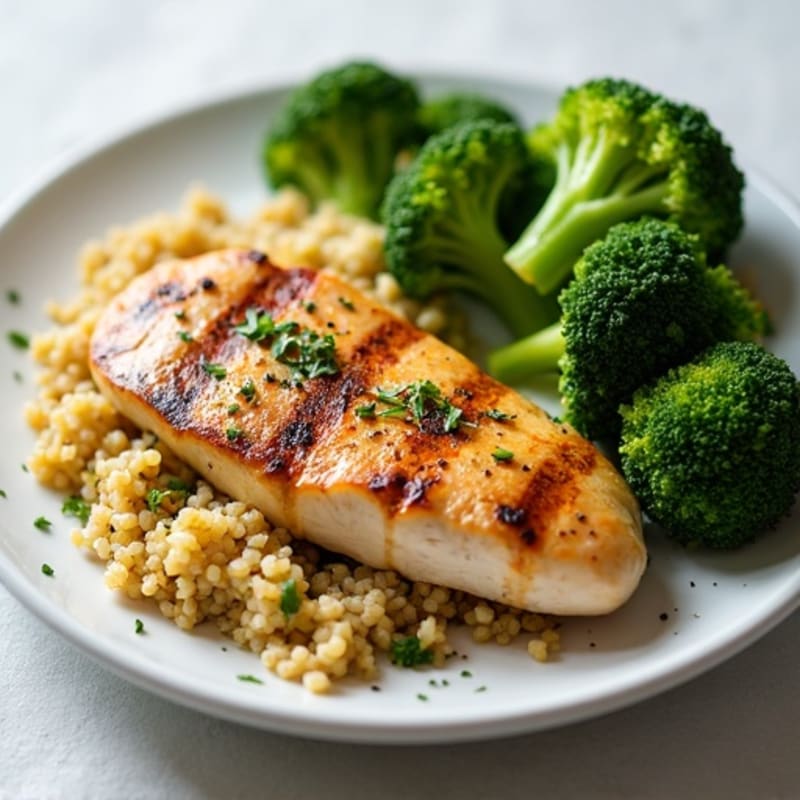 Grilled Chicken Breast with Quinoa and Roasted Broccoli