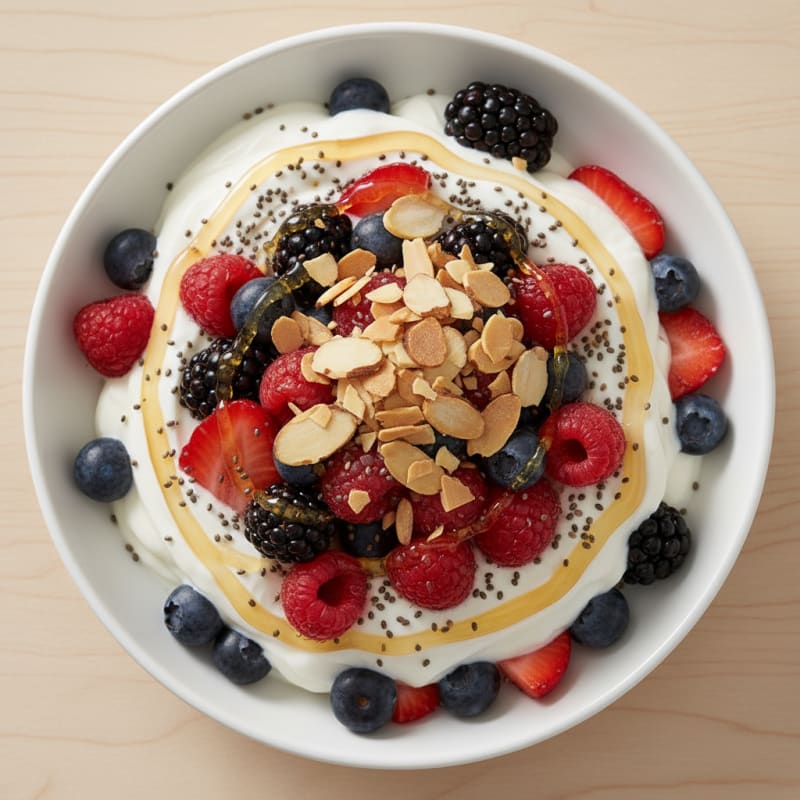 Creamy Greek Yogurt with Mixed Berries and Chia Seeds