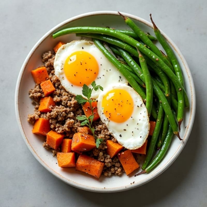 Ground Turkey and Sweet Potato Skillet with Green Beans