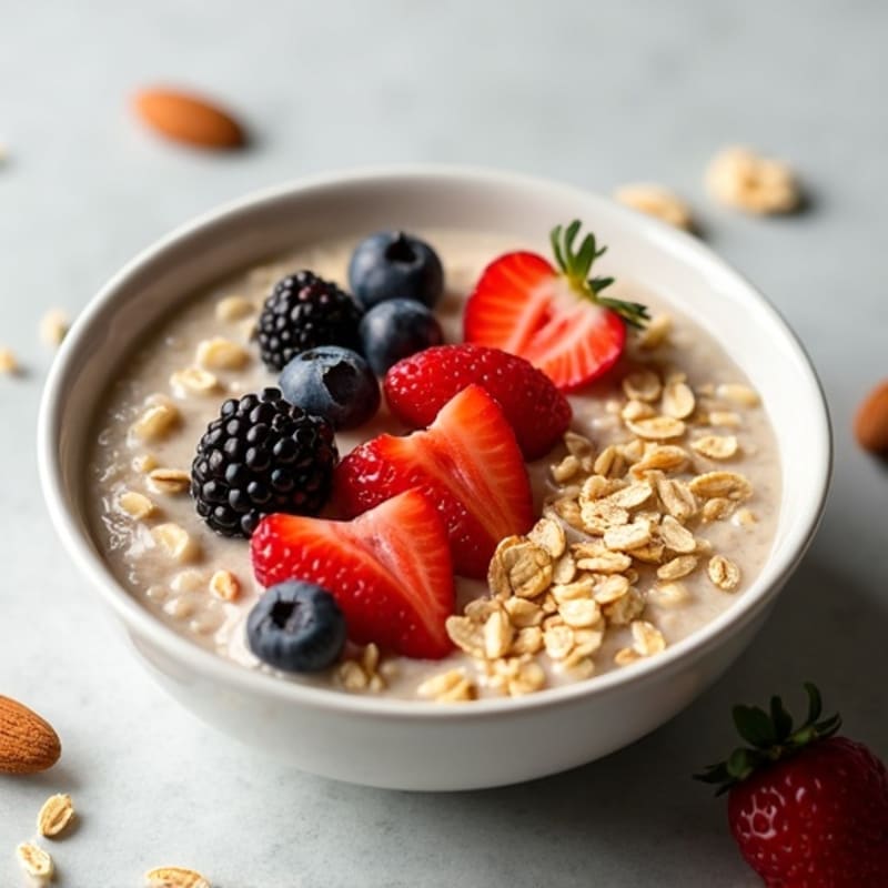 Creamy Vanilla Bean Protein Oatmeal with Toasted Nuts and Berries