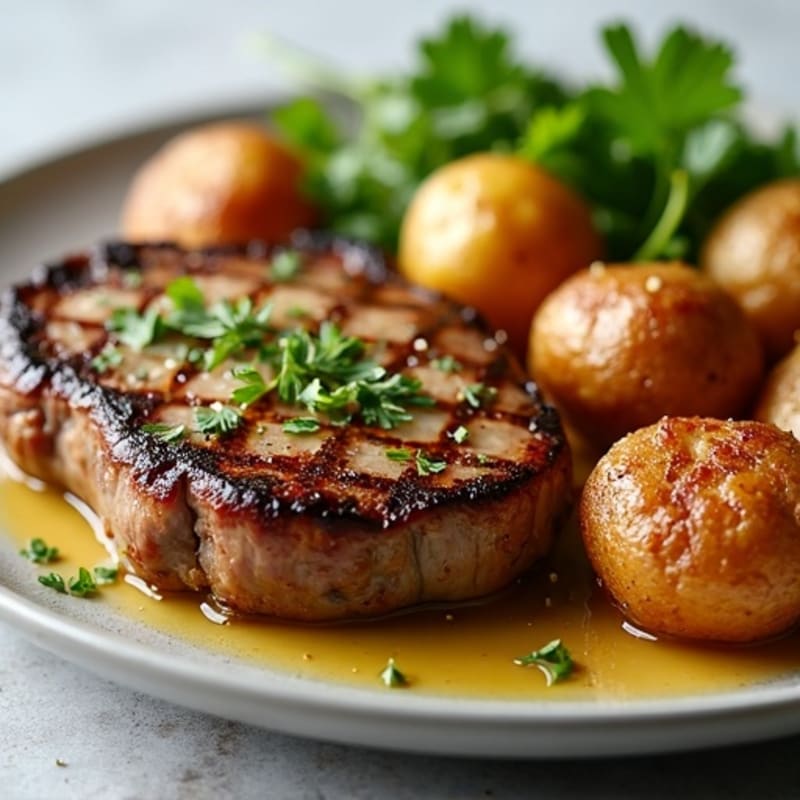 Pan-Seared Garlic Butter Steak with Crispy Roasted Potatoes