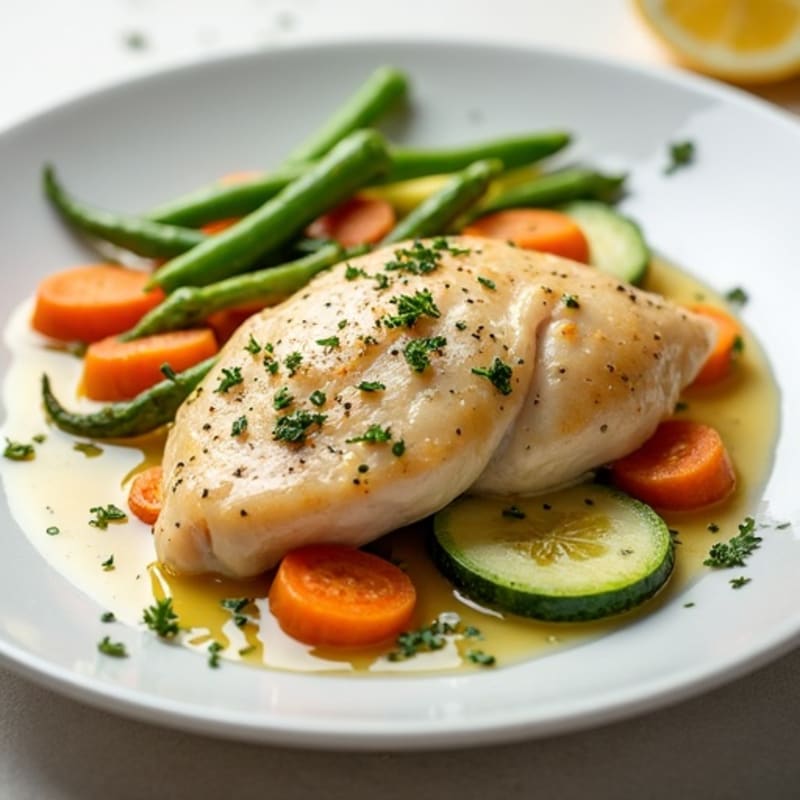Herb-Poached Chicken with Steamed Zucchini and Carrots